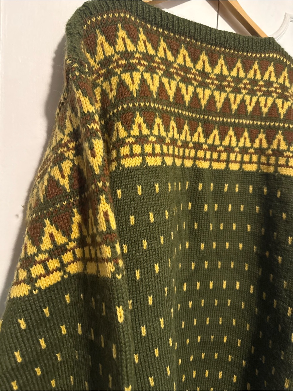 Olive & Mustard Wool fair aisle Patterned Crewneck Sweater - Picture 2 of 3